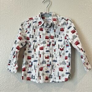 Monsoon Notting Hill W.11 London Printed Shirt White Long Sleeve button up